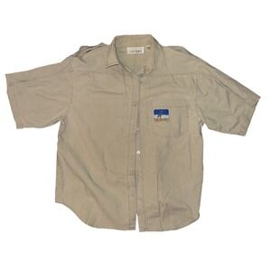Casey & Max Mens‎ Tan Khaki On Safari Giraffe Patch Short Sleeve Button Down L